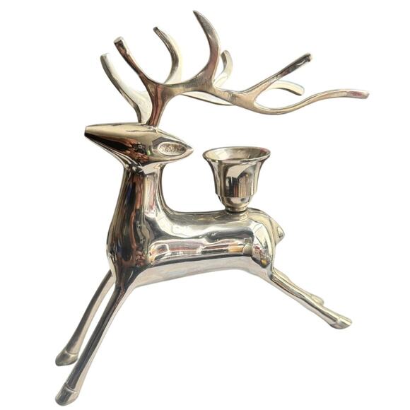Pottery Barn Silver Plated Reindeer Deer Taper Candle Holder Figurine - Picture 1 of 4